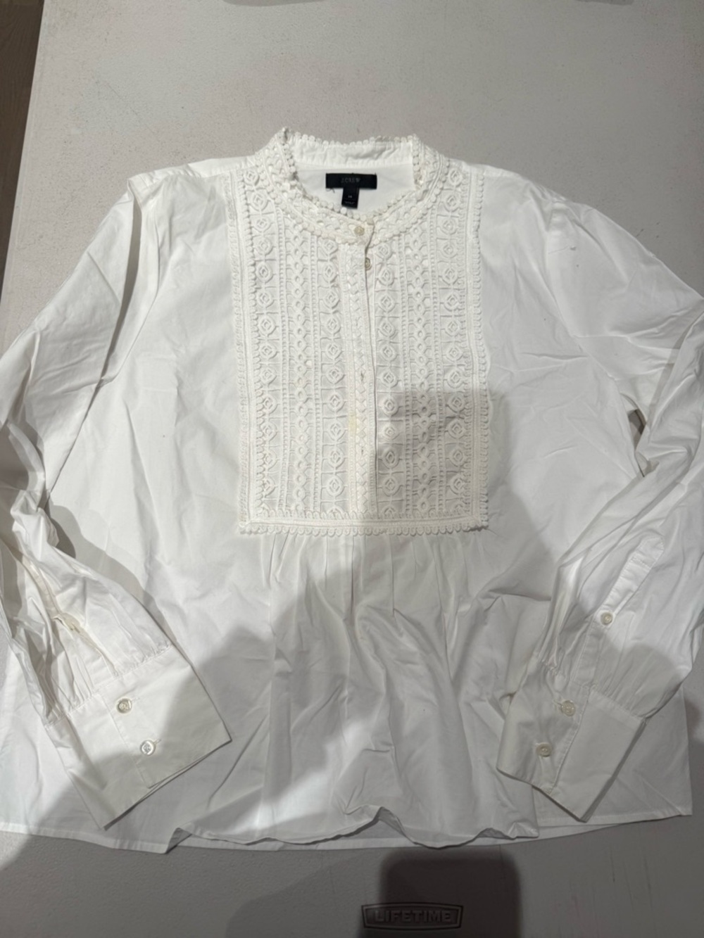 J. Crew White Cotton Lace Bib Blouse